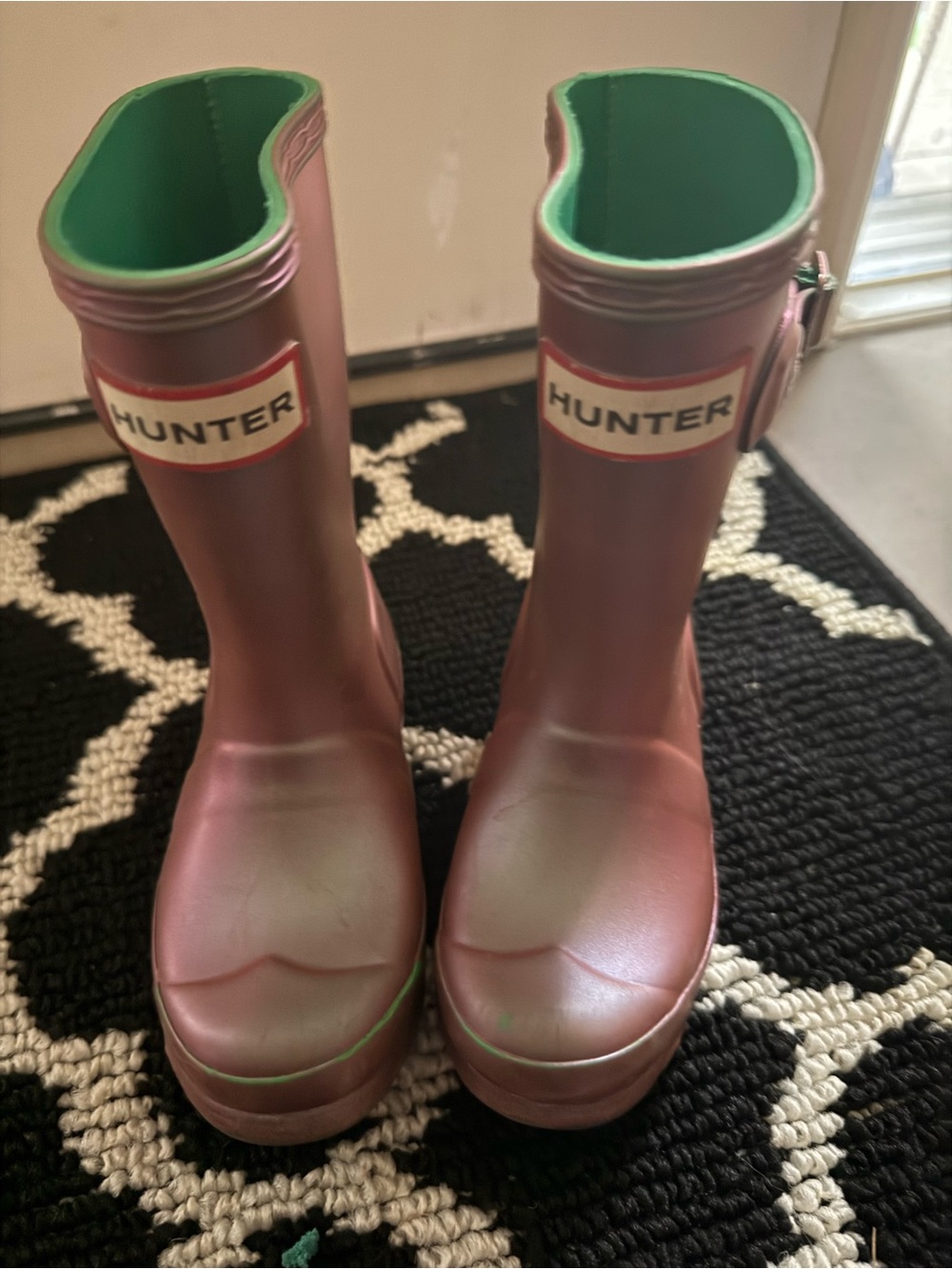 Hunter Kids Purple Rain Boots with Green Lining
